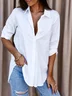 Shirt Collar Long Sleeve Plain Buckle Regular Micro-Elasticity Loose Button Up Shirt Shirt For Women
