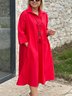 Women Plain Shirt Collar Three Quarter Sleeve Comfy Casual Maxi Shirt Dress