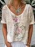 Crew Neck Short Sleeve Floral Regular Loose Tunic Blouse For Women