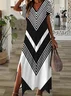 Women Geometric Summer Printing Dress V Neck Short Sleeve X-Line Dress