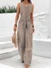 Women Geometric V Neck Sleeveless Vintage Summer Jumpsuit