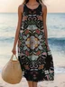 Women Ethnic Summer Dress Crew Neck Sleeveless A-Line Dress