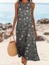 Women Floral Summer Dress Crew Neck Sleeveless A-Line Dress