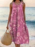 Women Leaf Summer Dress Crew Neck Sleeveless A-Line Dress