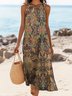 Women Floral Summer Dress Crew Neck Sleeveless A-Line Dress