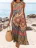 Women Floral Summer Dress Crew Neck Sleeveless A-Line Dress