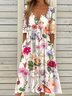 Women Floral Summer Dress Half Open Collar Half Sleeve A-Line Dress