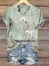 Casual Floral V Neck Short Sleeve T-shirt