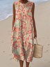 Women Floral Summer Dress Crew Neck Sleeveless A-Line Dress