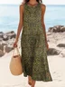 Women Floral Summer Dress Crew Neck Sleeveless A-Line Dress