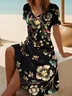Women Floral Summer Dress V Neck Short Sleeve Fit & Flare Dress A-Line Dress