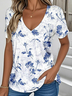 Casual Floral V Neck Short Sleeve T-shirt
