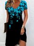 Women Floral V Neck Short Sleeve Comfy Casual Printing Midi Dress