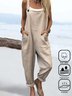 Women Plain Square Neck Gallus Casual Summer Linen Jumpsuits