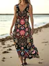 Women Floral Summer Dress V Neck Sleeveless Tank A-Line Dress