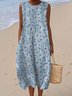 Women Floral Summer Dress Crew Neck Sleeveless A-Line Dress