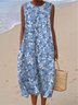 Women Floral Summer Dress Crew Neck Sleeveless A-Line Dress