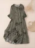 Women Floral Spring/Fall Dress Crew Neck Three Quarter Sleeve A-Line Dress