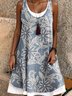 Women Floral Summer Dress Crew Neck Sleeveless A-Line Dress