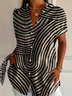 Shirt Collar Short Sleeve Abstract Stripes Printing Regular Micro-Elasticity Loose Button Up Shirt Shirt For Women