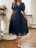 Women Elegant Floral Summer Dress V Neck Short Sleeve A-Line Dress