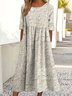Women Floral Summer Dress Crew Neck Short Sleeve A-Line Dress