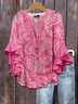 V Neck Half Sleeve Paisley Regular Micro-Elasticity Regular Fit Blouse For Women