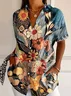 Casual Short Sleeve Floral Printing Loose Button Up Shirt For Women