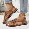 Vintage Plain Adjustable Buckle Flat Heel Ankle Strap Sandals