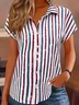 Shirt Collar Short Sleeve Striped Printing Regular Micro-Elasticity Loose Button Up Shirt Shirt For Women