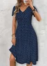 Women Abstract Polka Dots Summer Dress V Neck Short Sleeve Fit & Flare Dress A-Line Dress