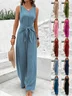 Women Plain V Neck Sleeveless Casual Summer Jumpsuit
