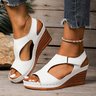 Vintage Plain Adjustable Buckle Block Heel Peep-toe Sandals