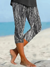 Women Abstract Capris Elastic Waist Pants Casual Summer Trousers