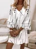 Women Geometric Summer Dress V Neck Half Sleeve Beach Dress H-Line Dress