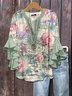 V Neck Half Sleeve Floral Printing Regular Loose Shirt For Women