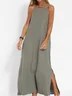 Women Plain Summer Split Joint Dress Crew Neck Sleeveless Tank A-Line Dress