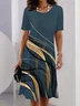 Women Abstract Summer Printing Dress Crew Neck Short Sleeve Tunic H-Line Dress