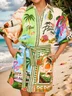 Women Tropical Summer Printing Dress Stand Collar Short Sleeve Tank A-Line Dress