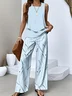 Women Striped Two-Piece Set Daily Sleeveless Casual Summer Top With Pants Matching Set