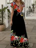 Women Floral Summer Printing Dress V Neck Short Sleeve X-Line Dress