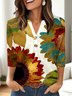 Casual Floral V Neck Three Quarter Sleeve T-shirt