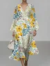 Women Floral Puff Sleeve Spring/Fall Dress V Neck Long Sleeve A-Line Dress