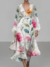 Women Floral Puff Sleeve Spring/Fall Dress V Neck Long Sleeve A-Line Dress