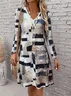 Women Geometric Spring/Fall Dress V Neck Long Sleeve A-Line Dress