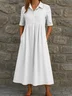Women Plain Summer Dress Shirt Collar Short Sleeve A-Line Dress