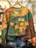 Women's Maple Leaves Art Print Crew Neck Sweatshirt