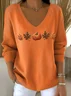 Women Cotton Maple Leaf Pumpkin Print Long Sleeve Comfy Casual Sweater