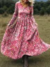 Women Floral Spring/Fall Dress V Neck Long Sleeve A-Line Dress