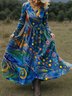 Women Floral Spring/Fall Dress V Neck Long Sleeve A-Line Dress